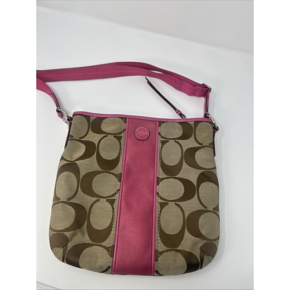 Coach Signature C Swingpack Khaki & Pink Berry Purse Shoulder Bag
